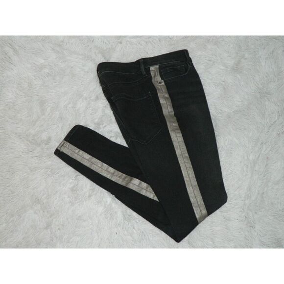 Athleta Jeans‎ Size 4P Black Silver Tuxedo Stripe Sculptek Ultra Skinny Metallic - Picture 3 of 8